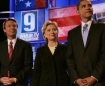 Former North Carolina senator John Edwards (L), New York Senator Hillary Rodham Clinton (C), and Illinois Senator Barack Obama (R) from the Democratic debate