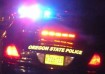 Oregon State Police cars parked at night