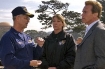 Rear Admiral Craig Bone (left), commander of the Eleventh Coast Guard District, explains the details of the Cosco Busan incident in the San Francisco Bay to California Governor Arnold Schwarzenegger.