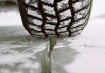 Studded tire on ground