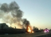 Car crash and fire on I-5 southbound through Salem, Oregon. 