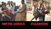 On the left, a South African is carried away after being injured by police at an anti-apartheid demonstration in Camp Province (UN Photo).  On the right, a Palestinian man carries an injured boy.