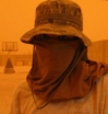 Woman serving in US military during a severe sandstorm at Balad, Iraq