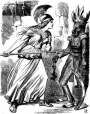 A cartoon by John Tenniel in <i>Punch</i> (10 August 1867), showing Britannia threatening King Theodore 