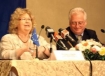 Jean Lambert and Bernard Savage at a press conference