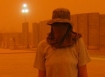 Female U.S. soldier during a sandstorm in Iraq