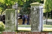 police stand in from of a mosque in Akyab, Arakan State, Myanmar.