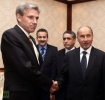 John Christopher Stevens, US ambassador to Libya, shakes hands with Libyan National Transitional Council (NTC) chairman Mustafa Abdel Jalil (R) after presenting his credentials during a meeting in Tripoli, June 7, 2012.(AFP Photo / Mahmud Turkia)