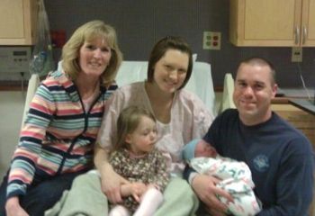 The newborn baby, Andrew James, with his mom and dad, Ryan and Lisa, grandma Sue and big sister.  Courtesy: Ryan Morris