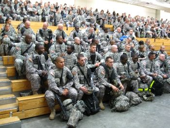 U.S. soldiers being deployed to Iraq one year ago in the Atlanta, Georgia Airport. 