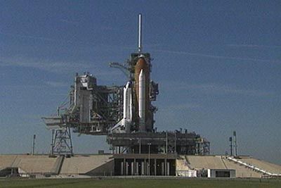 Space shuttle Atlantis stands on Launch Pad 39A at NASA's Kennedy Space Center in Florida