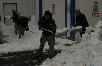 Oregon Guard soldiers shoveling snow near Detroit, Oregon, 2-6-08