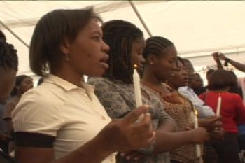 Haiti University students at memorial