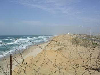 Gaza beach with barbed wire