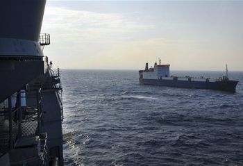 Hijacked MV Faina Seen from the USS Vella Gulf.