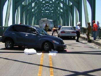 Crash scene on the McCollough Bridge in North Bend, Oregon 6-24-09