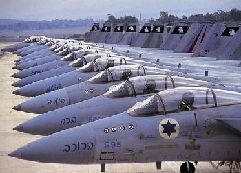 Israeli F-16's lined up to bomb the civilian population of Gaza.