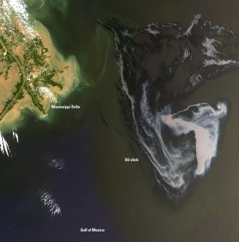 Satellite image of the oil spill courtesy: USGS