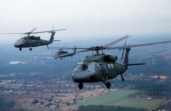 Blackhawk helicopters in flight