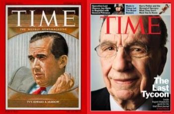 1957 cover featuring Edward R. Murrow and Rupert Murdoch fifty years later, in 2007