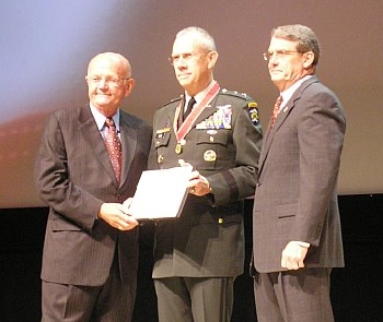 Maj. Gen. Raymond F. Rees receives the Lt. Gen. Raymond S. McClain Medal, Oct. 8, during the Association of the United States Army (AUSA) Annual Meeting and Exposition in Washington D.C.  